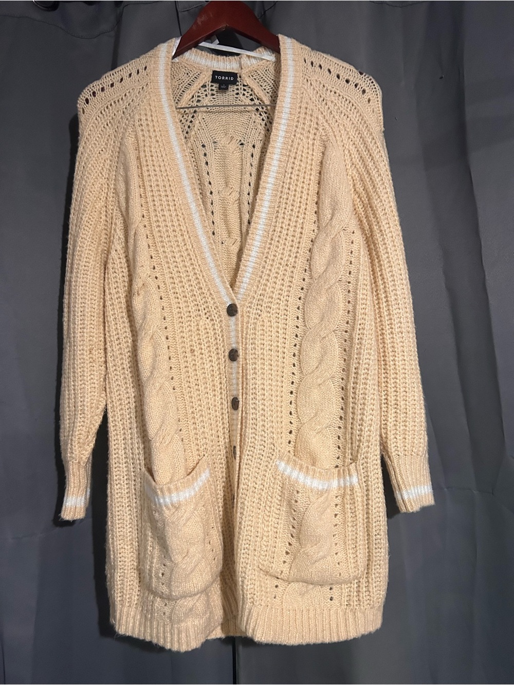 Torrid Raglan Cable Button Front Cardigan Sweater Sand - Picture 6 of 6